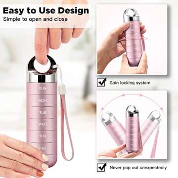 Zannaki Metal Travel Pill Organizer, Portable Waterproof Weekly Pill Box, Large Aluminum Alloy Container, BPA Free 7 Day Daily Medicine Organizer Holder for Vitamin, Fish Oil, Supplement