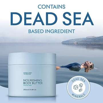 SEACRET OCEAN MIST BODY BUTTER: Hydrating Body Moisturizer Cream with Shea and Cocoa Butter, Vitamins E & C, and Dead Sea Minerals for All Skin Types, 8.5 FL. OZ, Ocean Mist