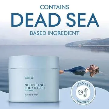 SEACRET OCEAN MIST BODY BUTTER: Hydrating Body Moisturizer Cream with Shea and Cocoa Butter, Vitamins E & C, and Dead Sea Minerals for All Skin Types, 8.5 FL. OZ, Ocean Mist