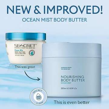 SEACRET OCEAN MIST BODY BUTTER: Hydrating Body Moisturizer Cream with Shea and Cocoa Butter, Vitamins E & C, and Dead Sea Minerals for All Skin Types, 8.5 FL. OZ, Ocean Mist