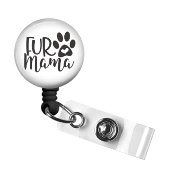 Fur Mama Retractable ID Badge Reel, Funny Badge Clip, Swivel Alligator Clip, 34in. Nylon Cord, Medic...