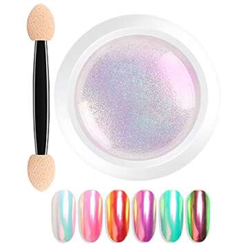 Nail Art Jewelry Mirror Glitter Powder Holographic Chrome Nail Powder, Symphony Mermaid Pearl Gradient Neon Nail Powder, Powder Is Fine and Shiny, Healthy & Long-lasting for Nail Art Decorations (ONE)