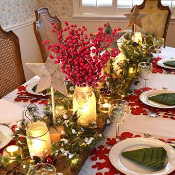 Lvydec 4 Pack Artificial Red Berry Stems - 20 Inch Christmas Holly Berry Branches for Holiday Home D...
