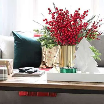 Lvydec 4 Pack Red Berry Stems for Holiday Decor