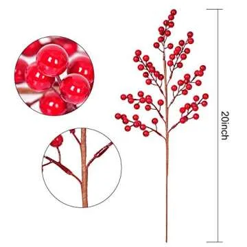 Lvydec 4 Pack Red Berry Stems for Holiday Decor