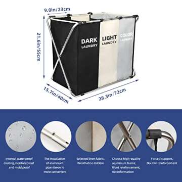 180L Large Laundry Basket, Freestanding Laundry Hamper, Collapsible Tall Clothes Hamper with Handles...