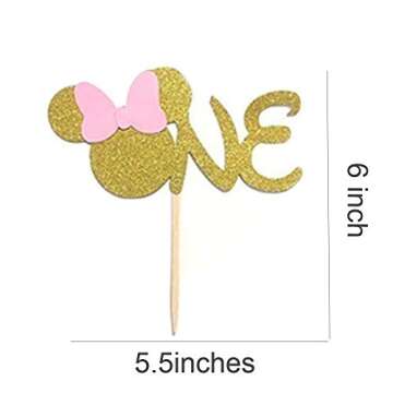 First Birthday Pink Gold Glitter Cake Topper for Celebrations
