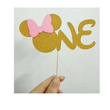 First Birthday Pink Gold Glitter Cake Topper for Celebrations