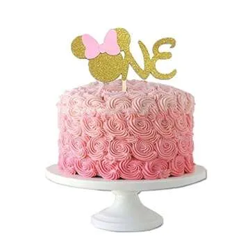 First Birthday Pink Gold Glitter Cake Topper for Celebrations