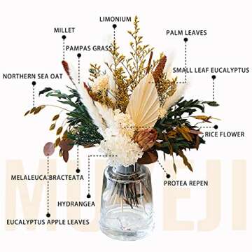 MUYEJI Natural Dried Flower Bouquet, Dried Flowers for Vase, Fall Winter Flower Decor, Preserved Pla...
