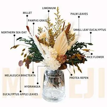MUYEJI Natural Dried Flower Bouquet, Dried Flowers for Vase, Fall Winter Flower Decor, Preserved Pla...