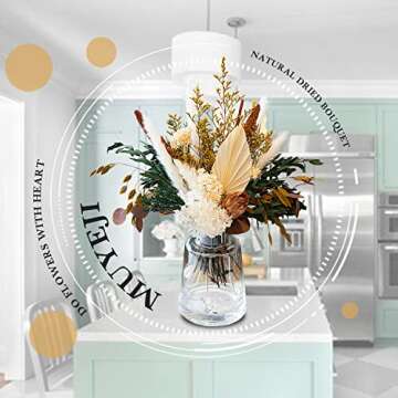 MUYEJI Natural Dried Flower Bouquet, Dried Flowers for Vase, Fall Winter Flower Decor, Preserved Plants Pampas Grass Eucalyptus Floral Arrangements for Table Centerpiece, Boho Home Wedding Decorations