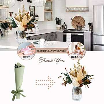 MUYEJI Natural Dried Flower Bouquet, Dried Flowers for Vase, Fall Winter Flower Decor, Preserved Plants Pampas Grass Eucalyptus Floral Arrangements for Table Centerpiece, Boho Home Wedding Decorations