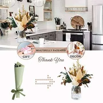 MUYEJI Natural Dried Flower Bouquet, Dried Flowers for Vase, Fall Winter Flower Decor, Preserved Plants Pampas Grass Eucalyptus Floral Arrangements for Table Centerpiece, Boho Home Wedding Decorations