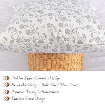 Floral Pillow Covers Vintage Flower Cushion Covers Rustic Grand Millennial Style Pillow Cases for Throw Pillows Home Decor for Sofa Couch Bed 20 x 20 inch Set of 2 Cream White & Grey Botanical Design