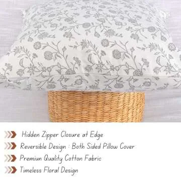 Floral Pillow Covers Vintage Flower Cushion Covers Rustic Grand Millennial Style Pillow Cases for Throw Pillows Home Decor for Sofa Couch Bed 20 x 20 inch Set of 2 Cream White & Grey Botanical Design