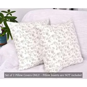 Floral Pillow Covers Vintage Flower Cushion Covers Rustic Grand Millennial Style Pillow Cases for Throw Pillows Home Decor for Sofa Couch Bed 20 x 20 inch Set of 2 Cream White & Grey Botanical Design