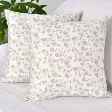 Floral Pillow Covers Vintage Flower Cushion Covers Rustic Grand Millennial Style Pillow Cases for Throw Pillows Home Decor for Sofa Couch Bed 20 x 20 inch Set of 2 Cream White & Grey Botanical Design