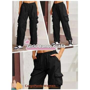 QYANGG Baggy Parachute Pants for Women& Girls Drawstring Elastic Low Waist Ruched Cargo Pants Multip...