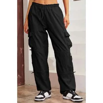 QYANGG Women's Y2K Baggy Parachute Pants with Pockets