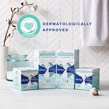 Always Pure Cotton Feminine Pads for Women, Size 2, Heavy Flow, with Wings, unscented, 34 CT