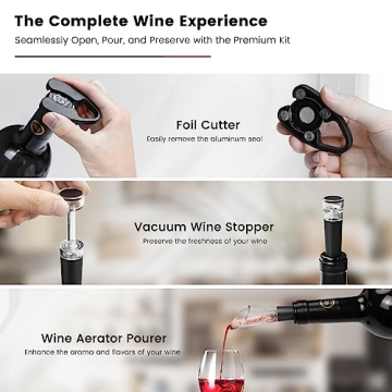 Flauno Electric Wine Opener Rechargeable, 6 in 1 Premium Wine Gifts with Elegant Gift Box, Foil Cutter, Vacuum Wine Stopper, Wine Aerator Pourer, USB C Charger