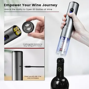 Flauno Electric Wine Opener Rechargeable, 6 in 1 Premium Wine Gifts with Elegant Gift Box, Foil Cutter, Vacuum Wine Stopper, Wine Aerator Pourer, USB C Charger