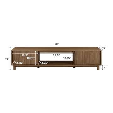 Walker Edison Walton Modern Fluted-Door Low Stand for TVs up to 80 Inches, 70 x 15.75 x 16 inches, Mocha