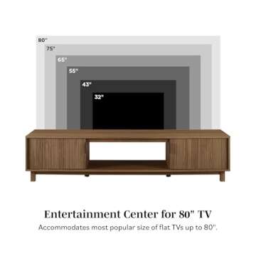 Walker Edison Walton Modern Fluted-Door Low Stand for TVs up to 80 Inches, 70 x 15.75 x 16 inches, Mocha