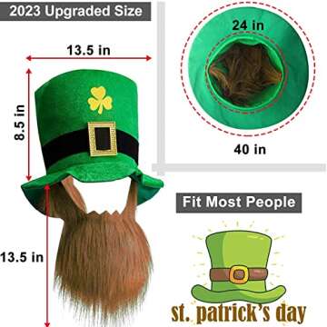 iGeeKid 2 Pcs St Patricks Party Hats Accessories Green Leprechauns Top Hats With Beard for Men Women...