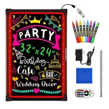 Woodsam LED Message Writing Board - 32"x24" Flashing Illuminated Erasable Neon Sign With 8 Fluoresce...