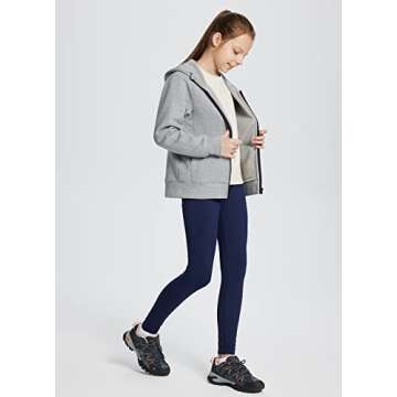 BALEAF Youth Girls Fleece Lined Leggings Winter Warm High Waisted Kids Athletic Pants Hiking Running Yoga Navy Blue L
