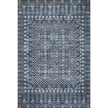 Loloi Rifle Paper Co. Maison Collection MAO-03 Rosette Blue 5'-0" x 7'-6", .19" Pile Height, Area Rug
