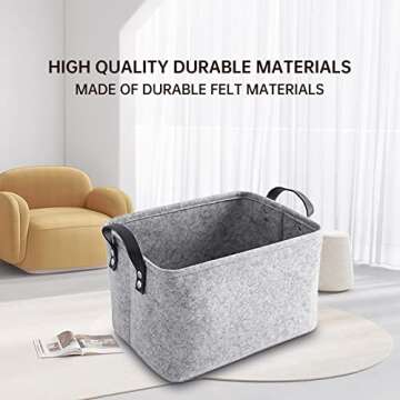 Collapsible Laundry Baskets - Large Laundry Hamper with Leather Handles, Heavy Duty Felt Clothes Ham...