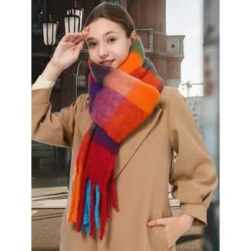 Oversized Blanket Scarf for Women Winter Fall Chunky Plaid Soft Cashmere Feel Thick Scarves with Fri...