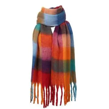 Oversized Blanket Scarf for Women Winter Fall Chunky Plaid Soft Cashmere Feel Thick Scarves with Fringed(Orange Red Plaid)