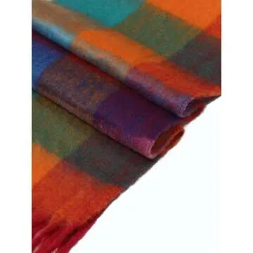 Oversized Blanket Scarf for Women Winter Fall Chunky Plaid Soft Cashmere Feel Thick Scarves with Fringed(Orange Red Plaid)