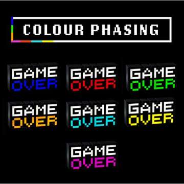 Game Over 8-Bit Pixel Light, Color Changing and Sound Reactive Mood Light, Retro Gaming Room Decor and Gift for Gamer