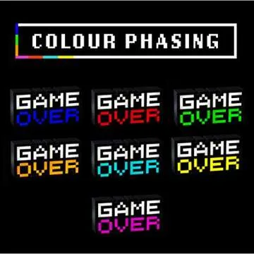 Game Over 8-Bit Pixel Light, Color Changing and Sound Reactive Mood Light, Retro Gaming Room Decor and Gift for Gamer