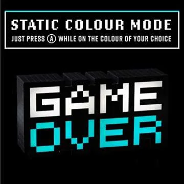 Game Over 8-Bit Pixel Light, Color Changing and Sound Reactive Mood Light, Retro Gaming Room Decor and Gift for Gamer