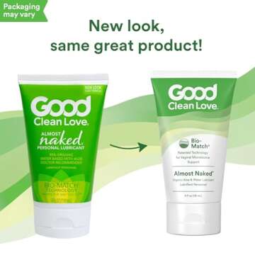 Good Clean Love Almost Naked Organic Water-Based Lube, Personal Lubricant with Aloe Vera, Safe for Adult Toys & Condoms, pH-Balanced, Great Valentines Day Gifts For Couples, 95% Organic, 4 Oz (2-Pack)