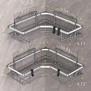 HuggieGems 2 Pack Corner Shower Caddy Organizer Shelf with Hooks, Silver Bathroom Shelves Storage Organization