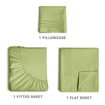 CGK Unlimited 4 Piece Sheet Set - Comfy Breathable & Cooling Sheets - Hotel Luxury Bed Sheets for Women & Men - Deep Pockets, Easy-Fit, Soft & Wrinkle Free Sheets - Light Olive Green Oeko-Tex Sheets