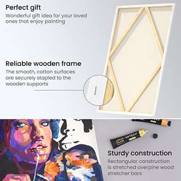 ARTEZA Stretched Canvas, 24 x 36 Inches, Pack of 2, Blank White Large Canvas for Painting for Acrylic, Oil and Gouache Paints