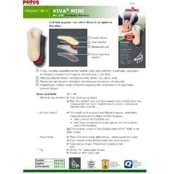 Pedag Viva Mini Orthotic with Semi-Rigid Arch Support, Metatarsal & Heel Pad, Leather, Tan, US W5/EU35