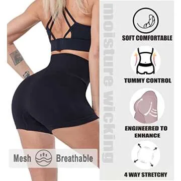 SALSPOR Workout Shorts Women, High Waist Seamless Gym Spandex Shorts(A,Black,S)