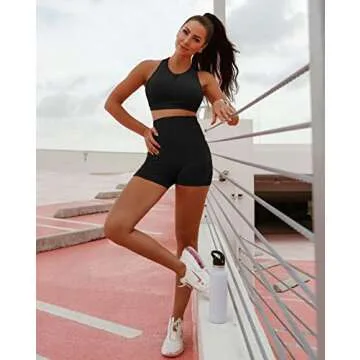 SALSPOR Workout Shorts Women, High Waist Seamless Gym Spandex Shorts(A,Black,S)