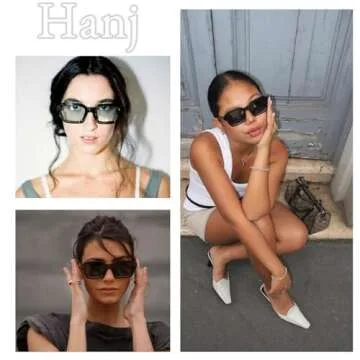 Hanj Rectangle Retro Sunglasses for Women Men Vintage Square Frame Fashion 90s Accessories (Clear Blue)