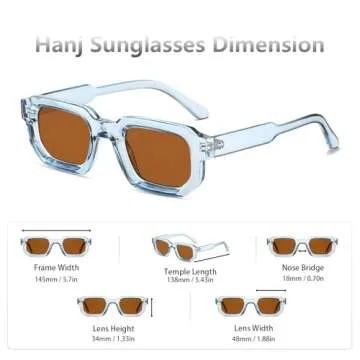 Hanj Rectangle Retro Sunglasses for Women Men Vintage Square Frame Fashion 90s Accessories (Clear Blue)