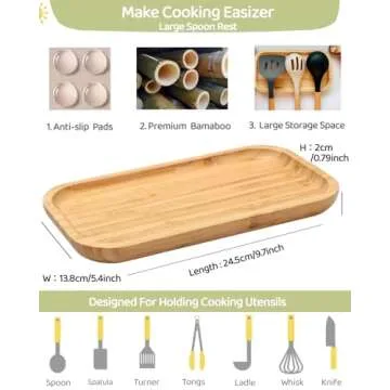 Large Wooden Spoon Rest - Eco-friendly Bamboo Kitchen Holder